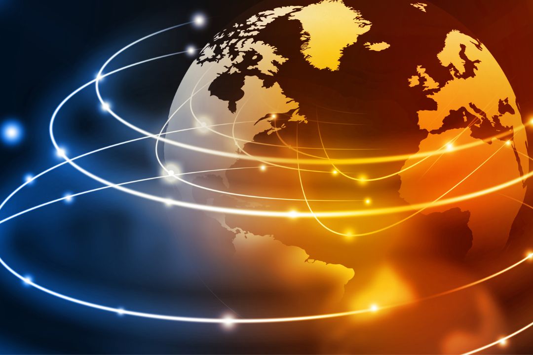 An image of a globe with lines around it.